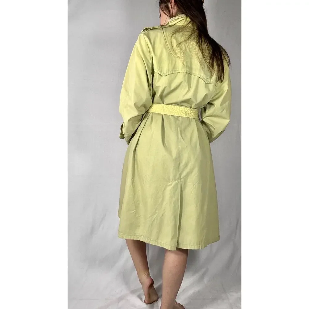 Vintage 1980s Hand Dyed Ombre Dip Dye Trench Coat Yellow Green Double Breasted